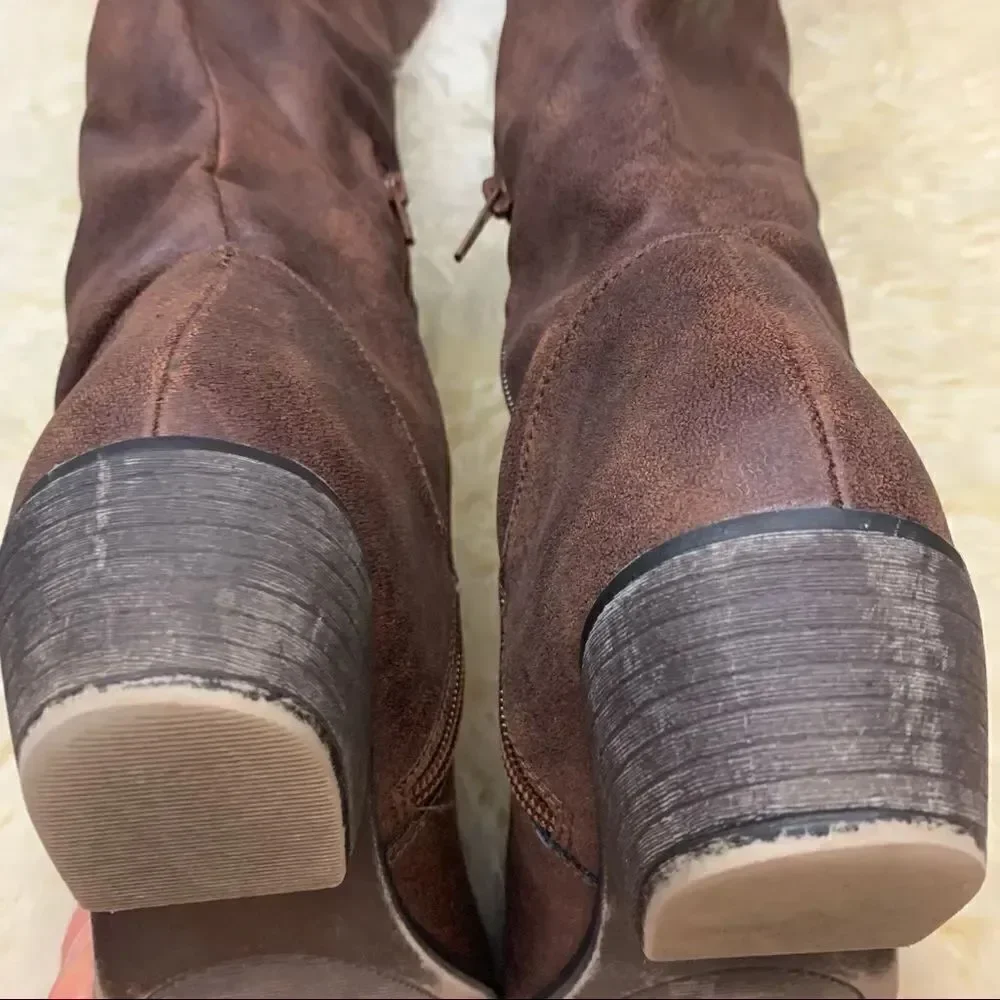 Knee high vegan leather distressed look boots
